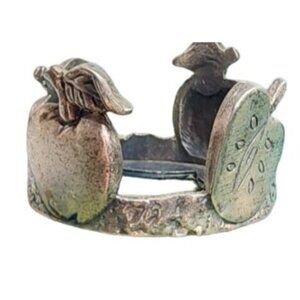 Vintage 1999 Sixtrees Ltd. Apple Pewter Silvertone Candle Holder Teacher Gift